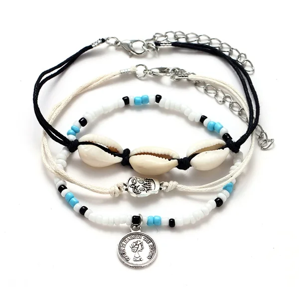 Богемные браслеты для женщин с натуральными морскими ракушками, цветные браслеты на ногу с цепочкой, летние пляжные украшения для ног, новинка - Окраска металла: AGH950108