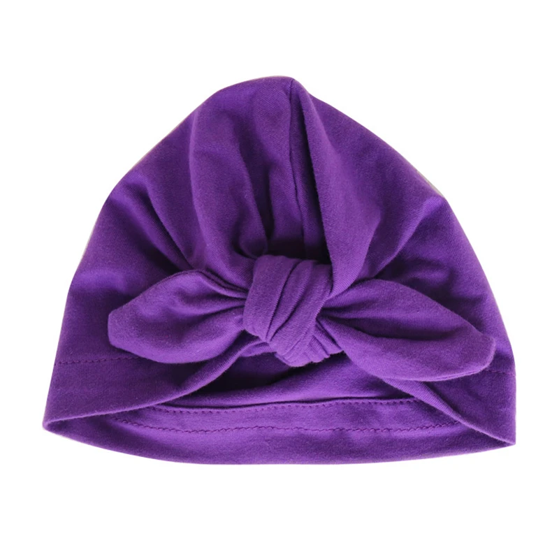 PURPLE BalleenShiny/детская мягкая шапка-тюрбан из хлопка; Желейный головной убор; детская шапка с бантиком и заячьими ушками; аксессуары для головы; сезон лето-осень - Цвет: PURPLE