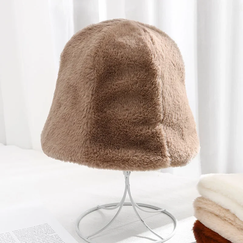 designer bucket hat Winter Women Fisherman Hat Teddy Plush Warm Ear Protector Hats Accessories Solid Color Lovely Japanes Bucket Hat Show Face Small straw bucket hat womens