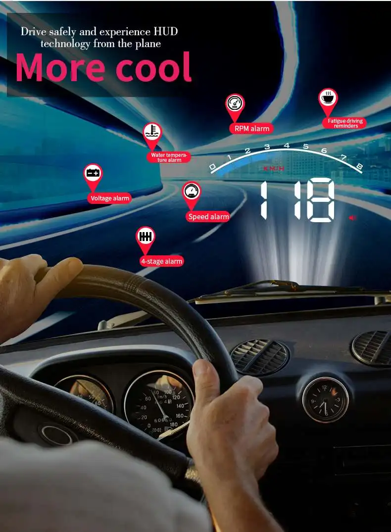 Автомобильный светодиодный дисплей HUD, многофункциональная Предупреждение о превышении скорости 3,5 дюйма, проектор на лобовое стекло, автоматическая электронная сигнализация напряжения