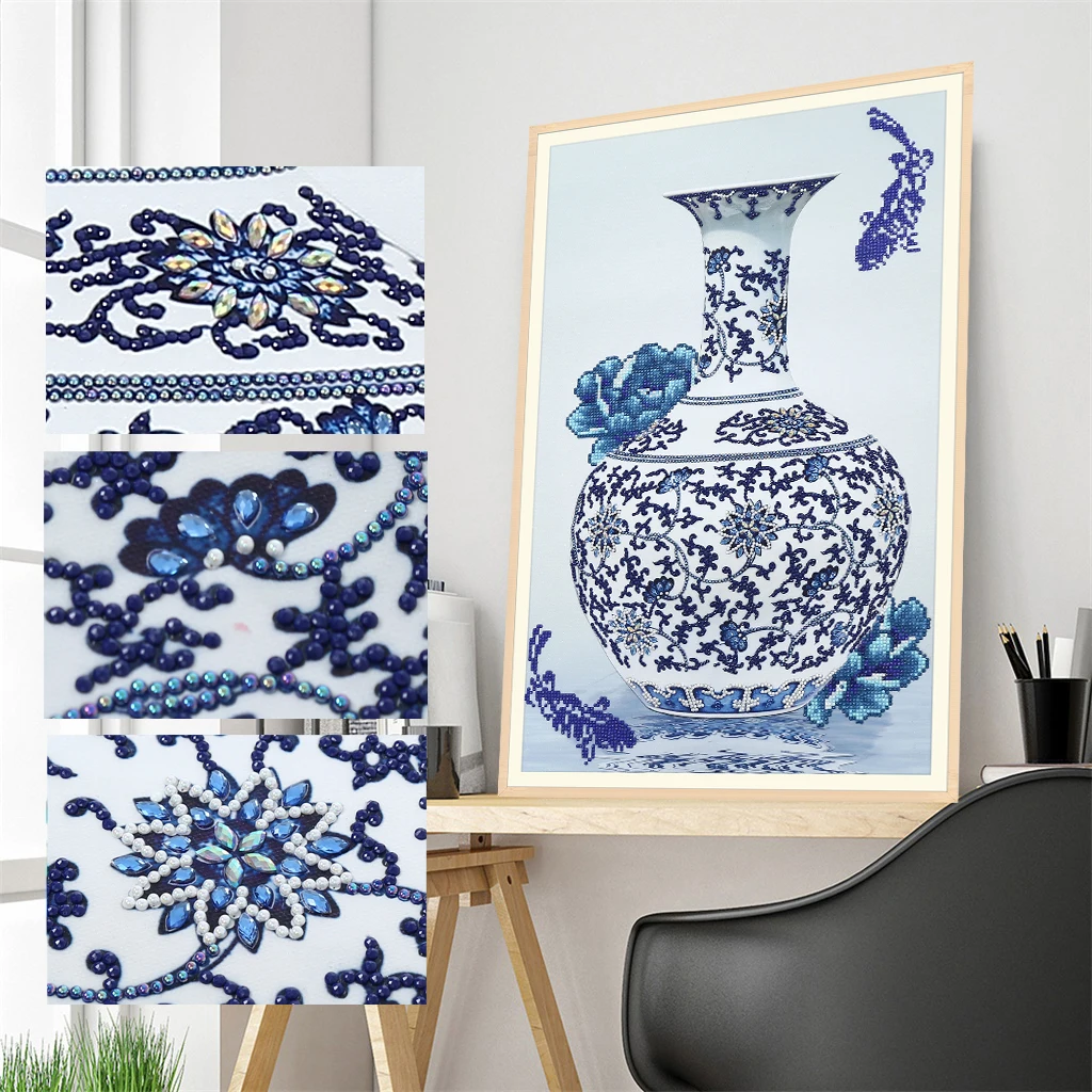 Classic Flower Diamond Painting Special Shape Embroidery Blue And White Porcelain Vase Home Decoration Arts Crafts | Дом и сад
