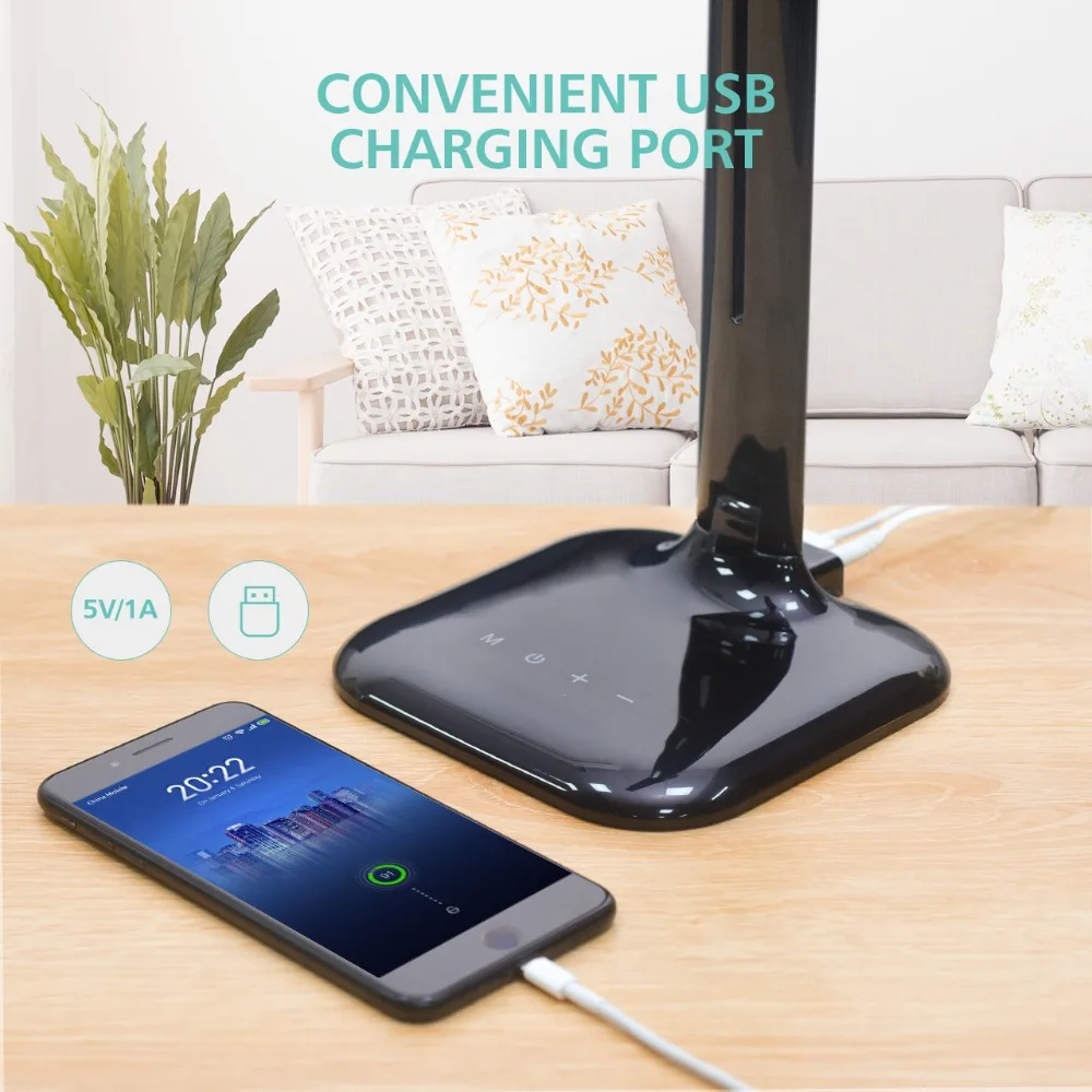 Mpow Foldable Desk Lamp Reading Table Lamp with USB Charging Port 5  Brightness Levels LED Night Desk Light for Reading Sleeping (5)