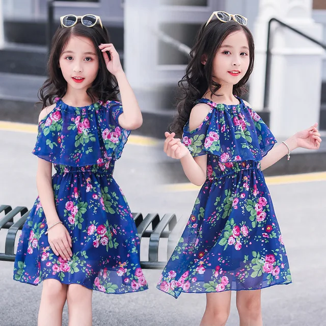 Summer Sling Floral Dress Girl Princess Elegant Ruffles Irregular Culotte Dresses Beach Child Girls Clothes 3 4 6 7 8 10 12 Year | Детская