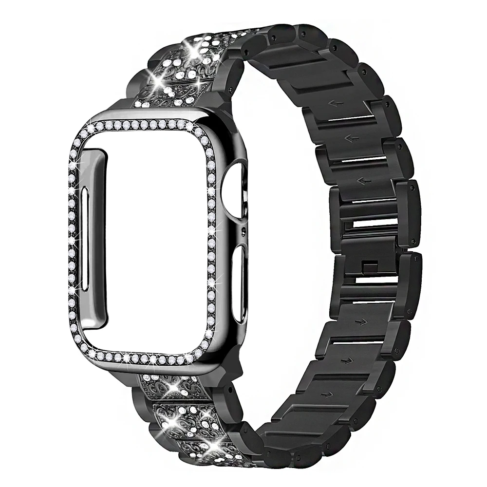 Ремешок со стразами+ чехол для Apple Watch 38 мм 42 мм металлические стразы сменный Браслет для женщин iWatch 40 мм 44 мм серия 5 4