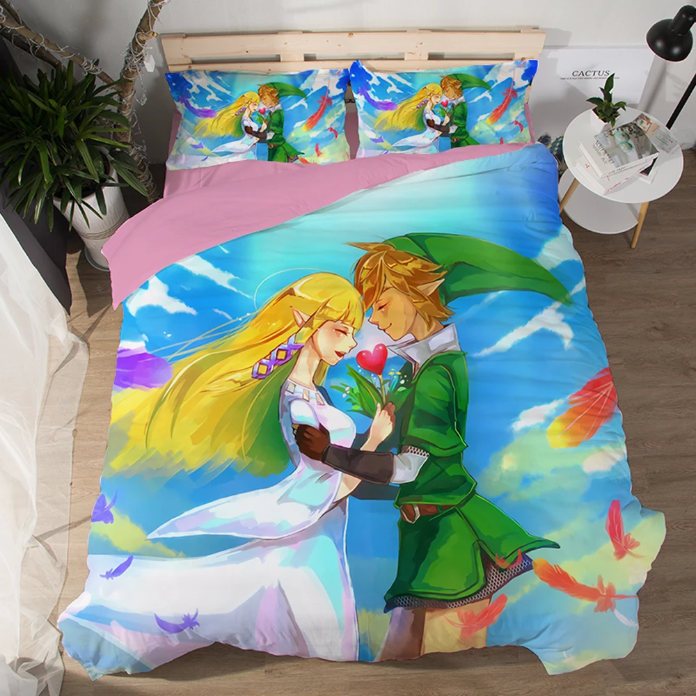 style7 Модный комплект постельного белья с игрой "Legend of Zelda", ангел с голубыми крыльями, пододеяльник, красочные покрывала с героями мультфильмов для детей, 3 шт., постельное белье - Цвет: style7
