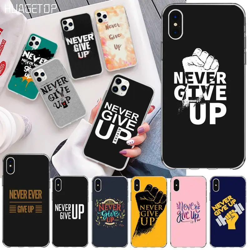 HUAGETOP никогда не сдавайся черный мягкий чехол из ТПУ для телефона iPhone 11 pro XS MAX 8 7 6 6S