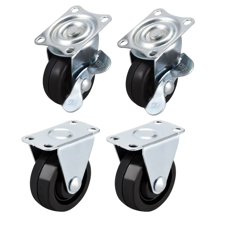 

1.5 Inch Casters Wheels Rubber Top Plate Mounted Swivel Fixed Caster Wheel, 44Lb Capacity, 4 Pcs 2 Pcs Swivel with Brake, 2 Pcs