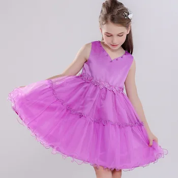

Designer 2 Colors Girls Summer Dress Princess Peach Heart V-neck Nail Bead For Dinner Wedding Kids Girl Vestidos