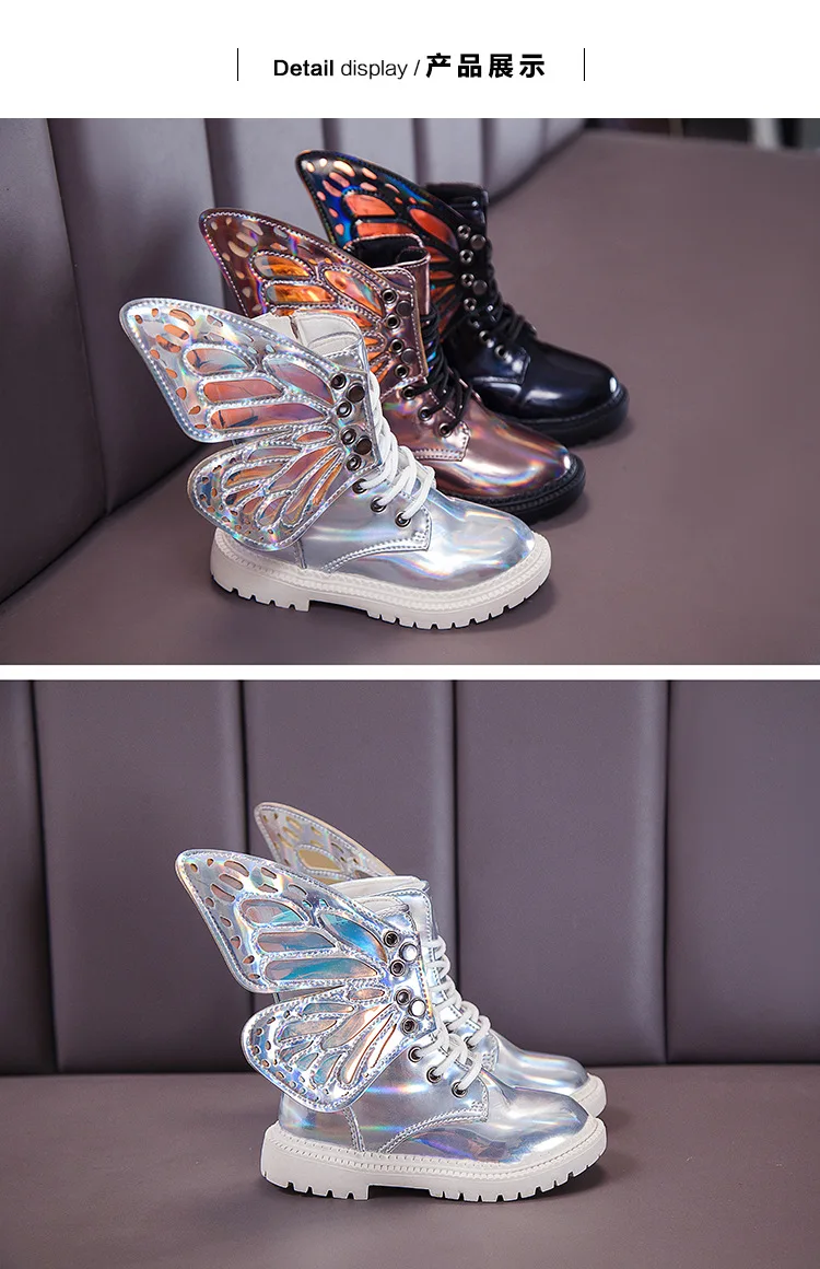 Зимняя детская обувь для девочек; водонепроницаемые ботинки martin из искусственной кожи с крылышками; детские зимние ботинки; брендовые высокие ботинки для девочек и мальчиков; модные кроссовки
