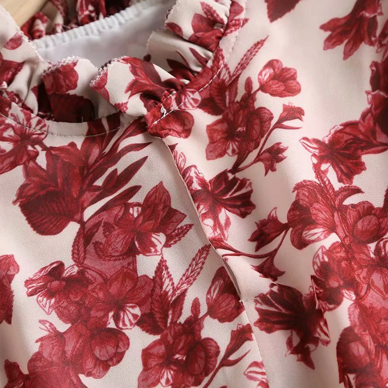 Женская шифоновая блузка za элегантная красная с длинным рукавом и цветочным