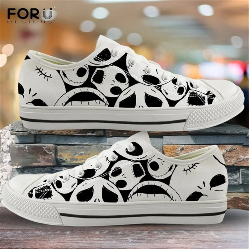 Tanie FORUDESIGNS płótno kobiety niskie buty w nightmare before christmas drukuj Hot film trampki damskie na co dzień buty wulkanizowane