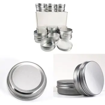 

18Pcs Empty Aluminum Tin Jars 60g Cosmetic Containers Silver Round Cans with Screw Cap Top Lid for DIY Balm Wax Storage Box