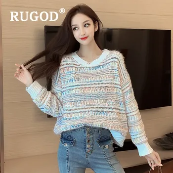 

RUGOD new winter christmas colorful knitted sweater pullovers for women o neck loose korean pull fashion female casual sweet top