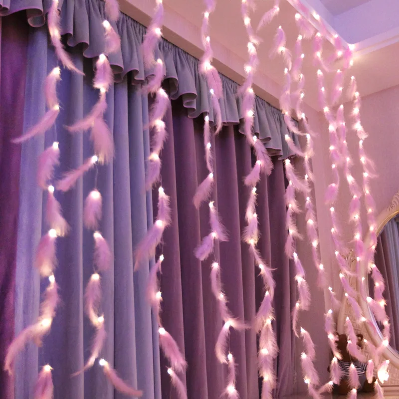 US $18.90 Feather String Led Lights Decoration Fairy String Light AA Battery Powered Remote Control Decor Bedroom Living Room Curtain