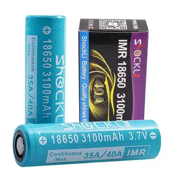 

2PCS 3.7V Shockli IMR 18650 3100mAh Rechargeable Battery 35A/40A Li-ion Battery Flat top Discharge with Case for Flashlight