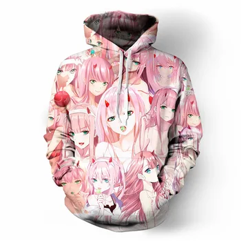 

2019 New DARLING Zero Two Hoodies Hipster Anime Sexy Killer Hoody Unisex Pink Girls Face Tops Kawaii Cute Elite Driver Pullovers