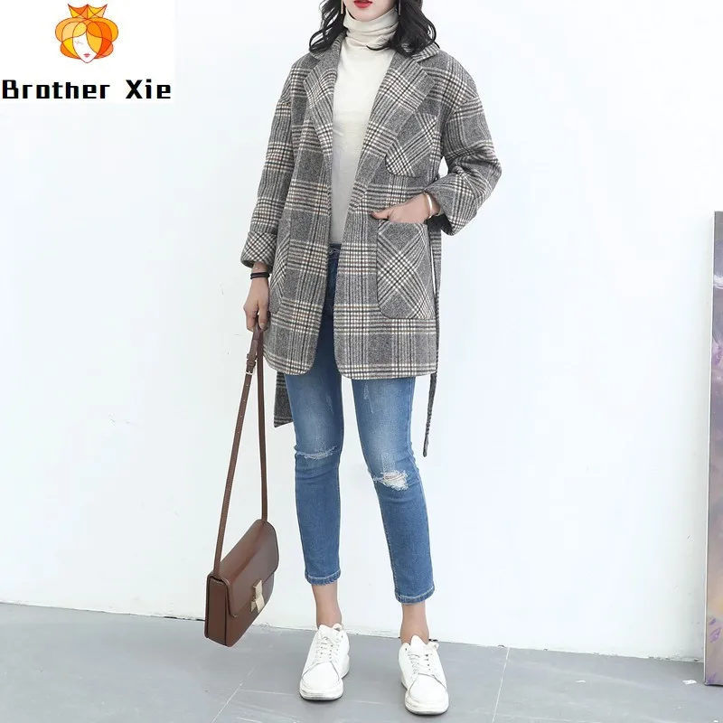 

2020 new double-sided cashmere overcoat women's short skinny thousand-bird lattice large checked wool cloth jacket