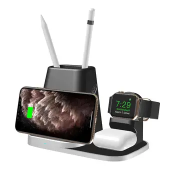 

4IN1 QI Wireless Charger Stand Fast Phone Charging Dock Pencil Holder For Apple Watch 1 2 3 4 5 For AirPods 1 2 Pro For iphone X