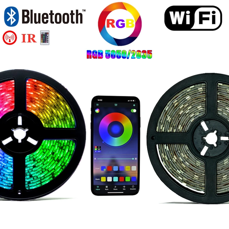 

LED Strip RGB SMD 5050 2835 luces led Flexible 5M 10M 15M 20M Diode Tape LED Lights IR Remote+Bluetooth or wifi remote control