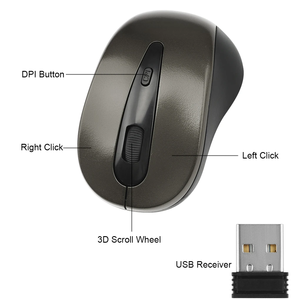 Universal 2.4GHz Wireless Mouse 1600DPI Optical Computer Cordless Office Mice with USB Receiver