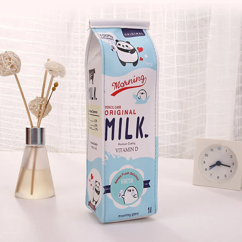 Чехол из искусственной кожи для карандашей милый молочный чехол на молнии чехол для карандашей сумка для хранения канцелярских принадлежностей подарки для студентов TU-shop - Цвет: Синий