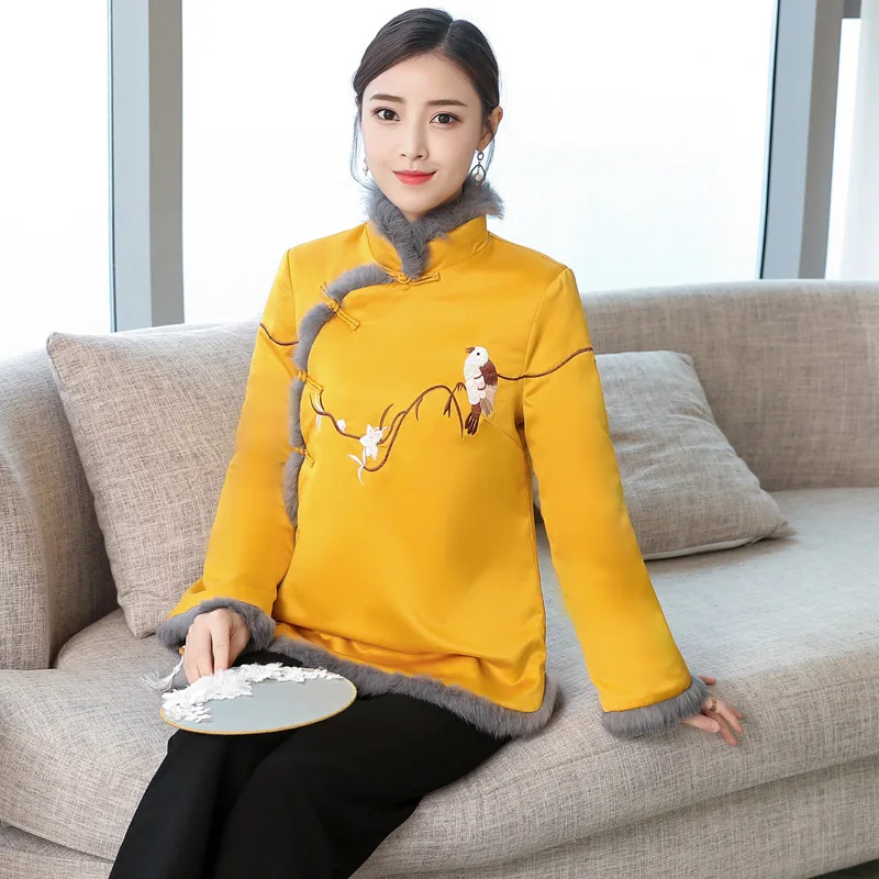 

Ethnic-Style Dignified Glorious Women's 2019 Autumn And Winter New Style Fur Collar Embroidered Improved Cheongsam Short Cotton-