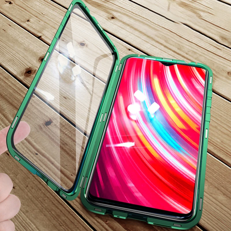 Магнитный чехол для Xiaomi Redmi note 8 Pro, чехол 360, полностью металлический, двойной, закаленное стекло, задняя крышка, Твердый Чехол для Xiomi Xaomi Redmi Note 8, чехол