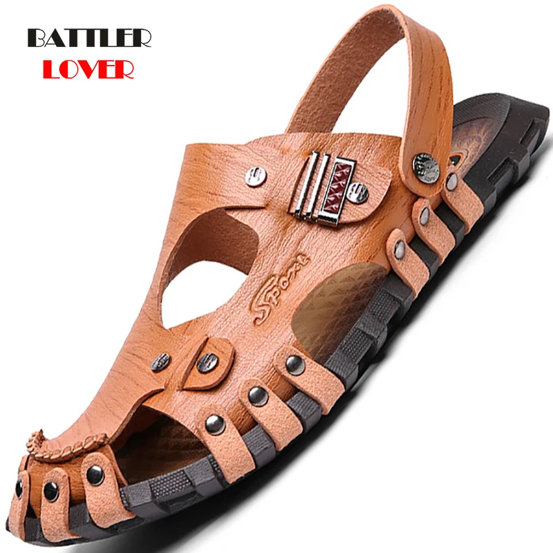 Summer Men Sandals Genuine Leather Mens Beach Sandals Brand Men