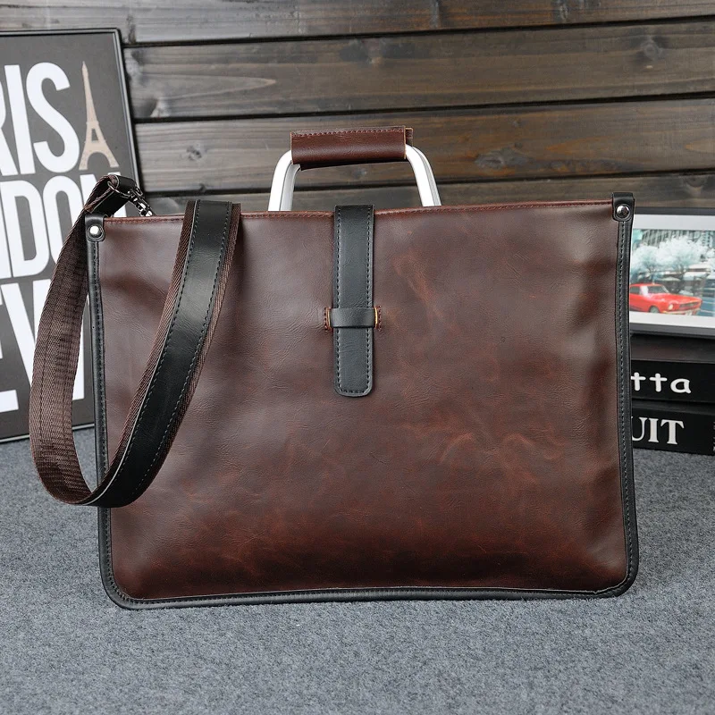 Мужской брендовый дизайнерский портфель, искусственная кожа Crazy Horse, сумочка, деловая офисная сумка, винтажная сумка-мессенджер, повседневная рабочая сумка - Цвет: 38x28x1.5 cm
