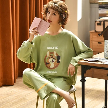 

New Fashion Spring Autumn Long Sleeve Pajama Sets For Women Cotton Good Quality Premium Pyjamas Woman's Night Sleepwear Pijama