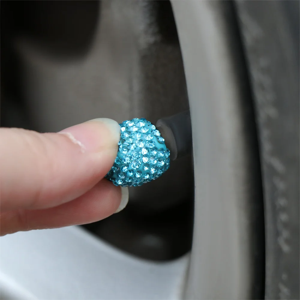 Tapas de válvula de neumático de coche de cristal, cubierta de válvula de rueda brillante de diamante a prueba de polvo, accesorios de decoración de coche, 4 Uds.