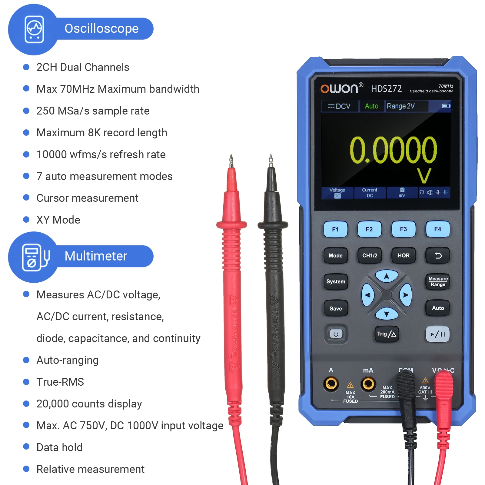 Tools Oscilloscopes 2in1 Handheld Oscilloscope Multimeter 2 Channels