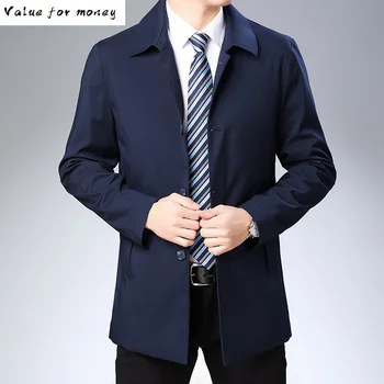 

men's Windbreaker medium length 2020 spring and autumn thin men's casual British jacket middle aged men's fashion coat