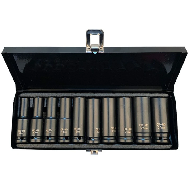 

10Pc Wind Sleeve Pneumatic Sleeve 1/2 Auto Repair Tool Set Iron Box Sleeve