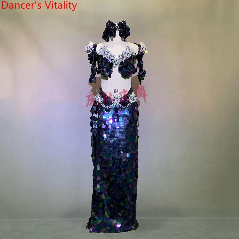 Buikdans Prestaties Kostuum Glitter Sequin Rok Kraal Beha Strik Set Vrouwen Lady Oosterse Indian Dansen Stadium Slijtage Buikdans Prestaties Kostuum Glitter Sequin Rok Kraal Beha Strik Set Vrouwen Lady Oosterse Indian Dansen Stadium Slijtage