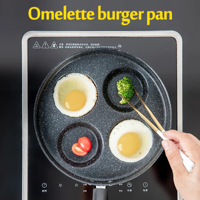 Poêle à omelette multifonction à quatre trous, pour œufs, jambon, gâteau,  poêles à frire, sans fumée d'huile, marmite pour petit déjeuner - AliExpress