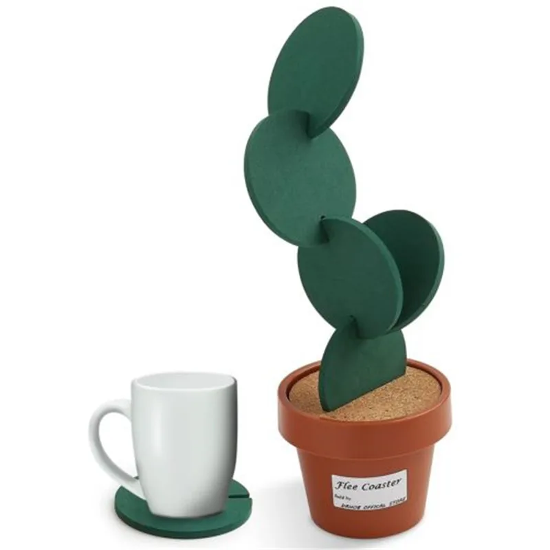 Cute Creative Coaster Mat Cactus Potted Plants Shape Cup Mat Heat