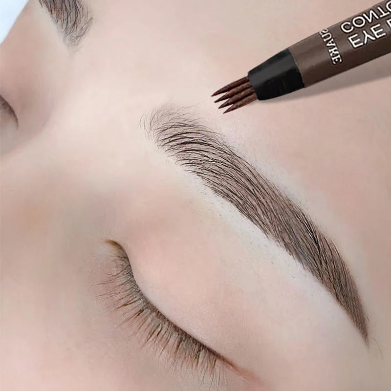 Caneta de sobrancelha com 4 pontos, 5 cores, lápis de sobrancelha, marrom escuro, microblading, à prova d'água, caneta de tatuagem de sobrancelha, cosméticos