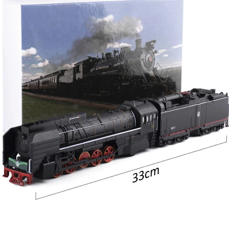 

1:87 Scale Diecast Alloy QJ2 No.0001 Gas-power Locomotive Train/Pull Model Back/Sound & Light Car/Classical Kids Children Gifts