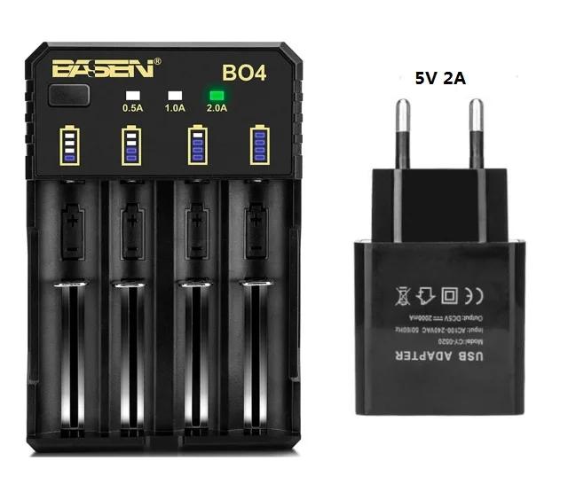 BO-4-EU-1 BASEN 18650 зарядное устройство для 1,2 в 3,7 в 3,2 в 18650 26650 21700 18350 AA AAA литиевая NiMH батарея умное зарядное устройство 5 в 2 а разъем - Цвет: BO-4-EU-1