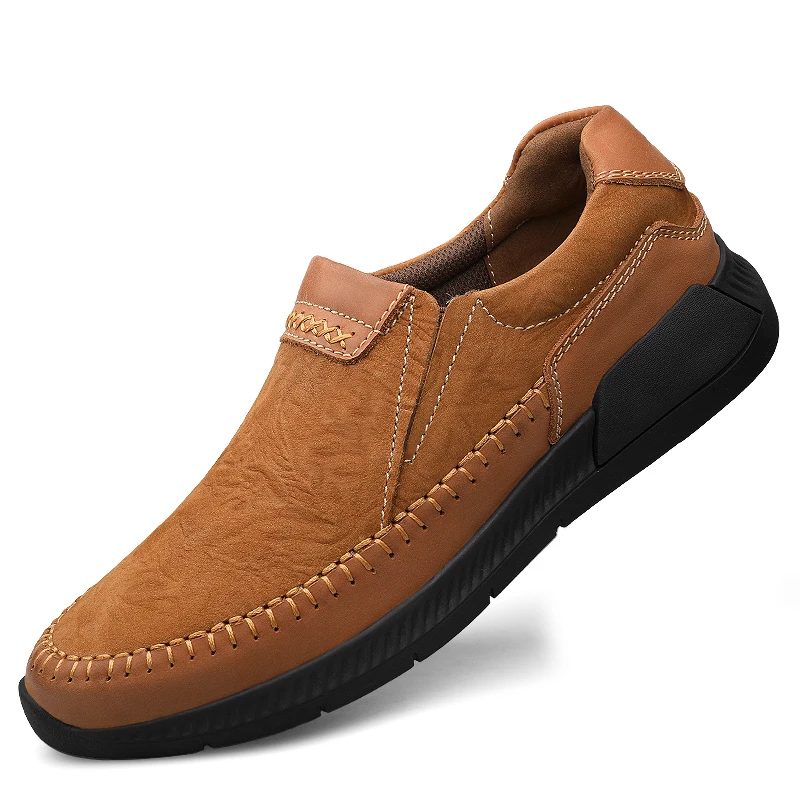 Мужская обувь из натуральной кожи; дышащая Классическая обувь на плоской подошве; мужская повседневная прогулочная обувь ручной работы; zapatos hombres - Цвет: yellow brown slip on