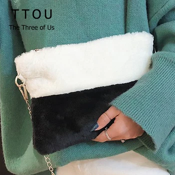 

Small Bags for Women Plush Warm Messenger Bags Female Soft Faux Fur Panelled Color Shoulder Bag Fashion Clutch Bolsa Feminina