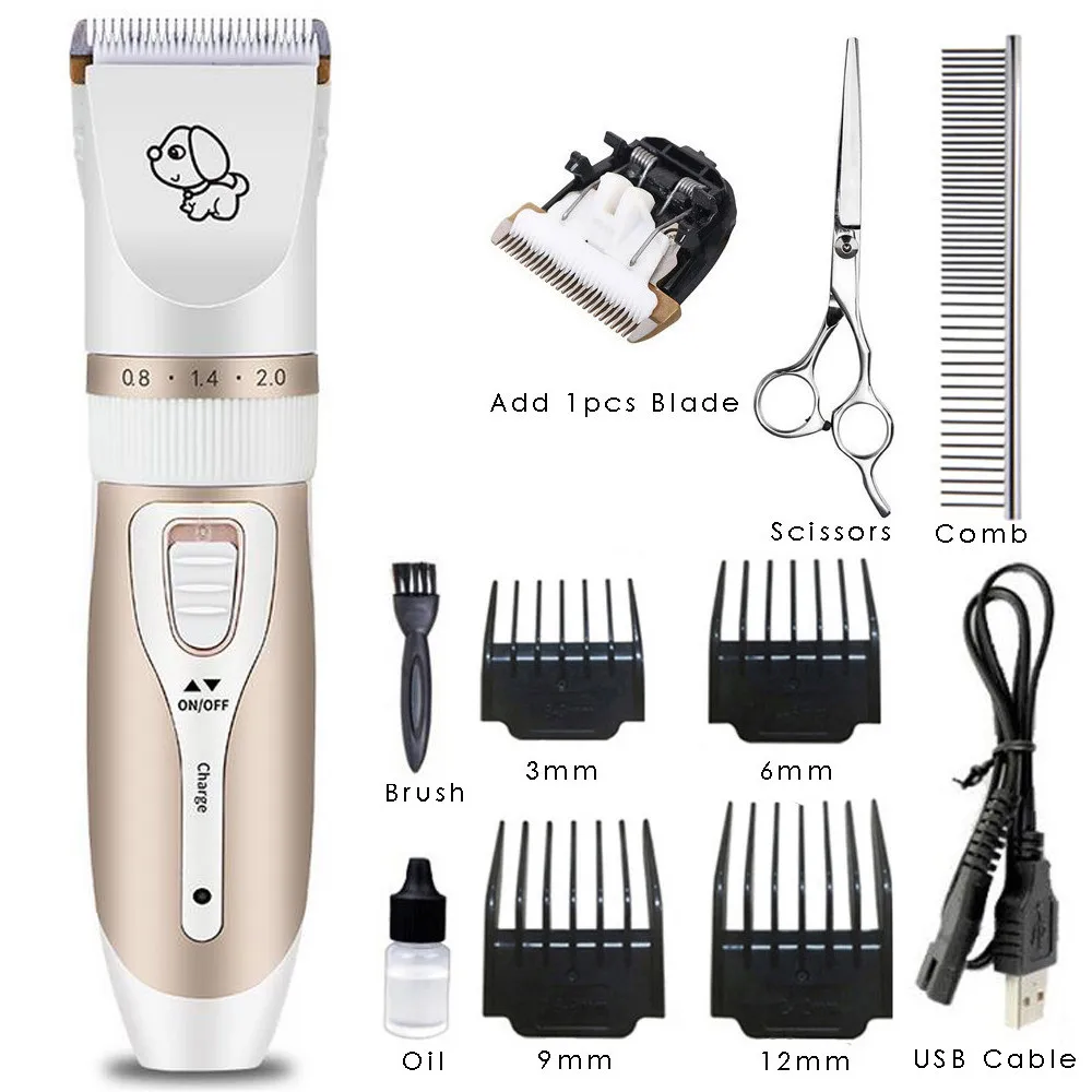 White Full Kit Перезаряжаемый низкий уровень шума триммер для домашних животных, собак, волос, электробритвы, ножницы для ухода за животными, машинка для стрижки кошек, машинка для стрижки домашних животных - Цвет: White Full Kit