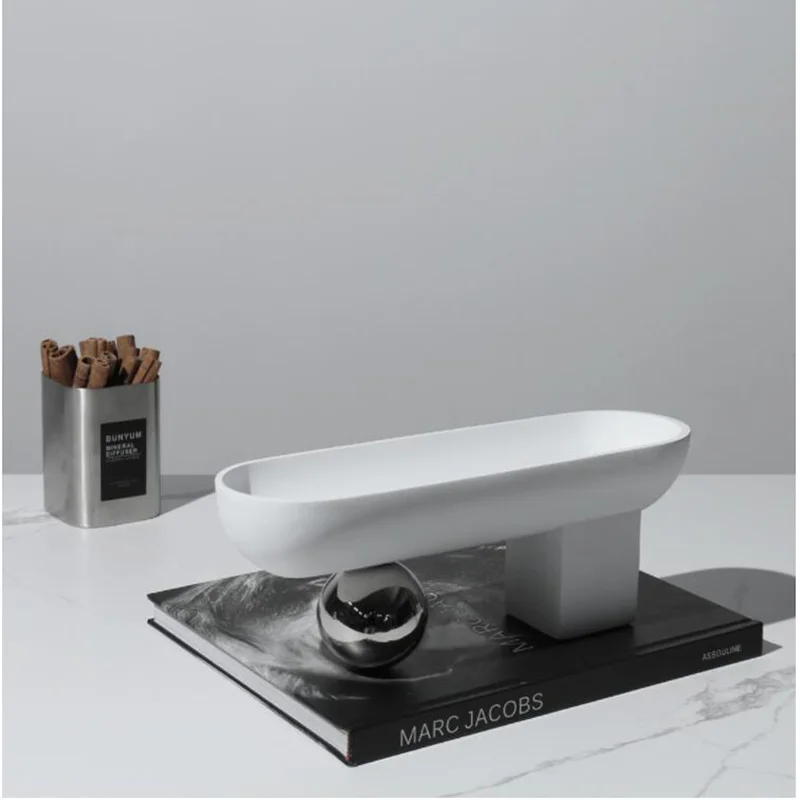 

Modern Round Bead Top Column Oval Resin Craft Tray Home Geometric Creative Desktop Storage For Office Wine Cabinet Entrance