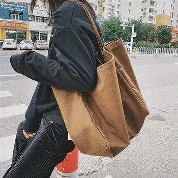 

Women Big Canvas Shopping Bag Reusable Soild Extra Large Tote Grocery Bag Eco Environmental Shopper Shoulder Bags For Young Girl