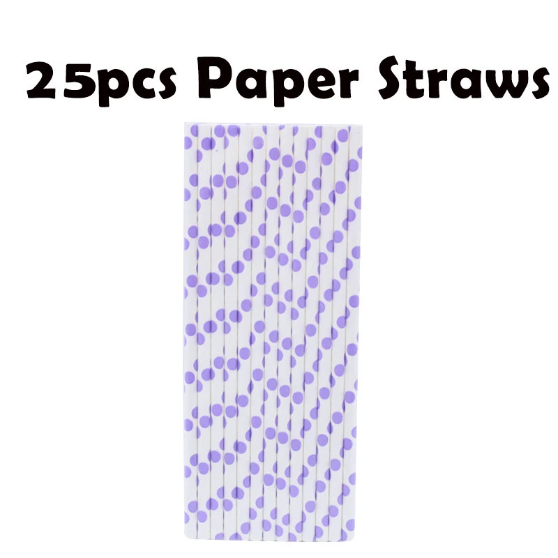 Straws 25pcs Вечерние принадлежности для мероприятий, однотонные фиолетовые одноразовые салфетки для сервировки, юбилейные чашки для дня рождения, соломинки, тарелки для девочек - Цвет: Straws 25pcs