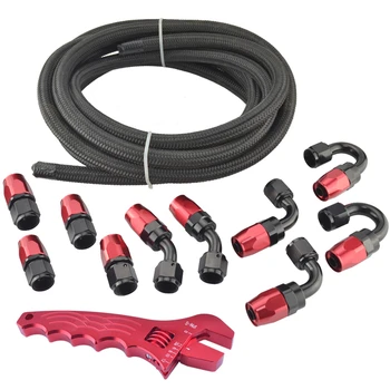 

SPEEDWOW AN4/6/8/10 Hose End Aluminum 0+45+90+180Degree Swivel Adapter+5M Nylon Braided Oil Fuel Hose Line+Adjustable Spanner