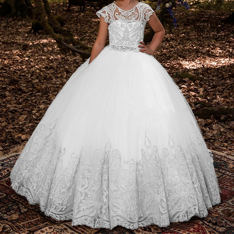 Vestidos bonitos encaje para niñas, vestidos blancos de flores boda, primera comunión, fiesta de vestidos de princesa, vestidos de desfile 2020|Vestidos floreados de niña| - AliExpress