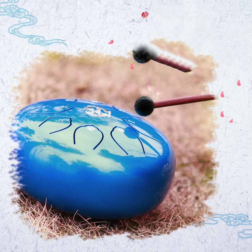 6Inch Lotus Steel Tongue Drum Hand Pan Drum Percussion Instrument w/ Mallets & Carrying Bag for Personal Meditation Yoga Zen