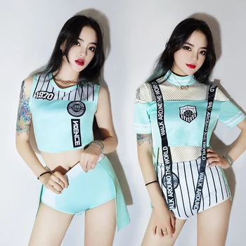 

New Cheerleader Costume Street Dance Nightclub Costumes Female Singer Hip Hop Jazz Dance Performance Costume 2 Pieces Set DL5081